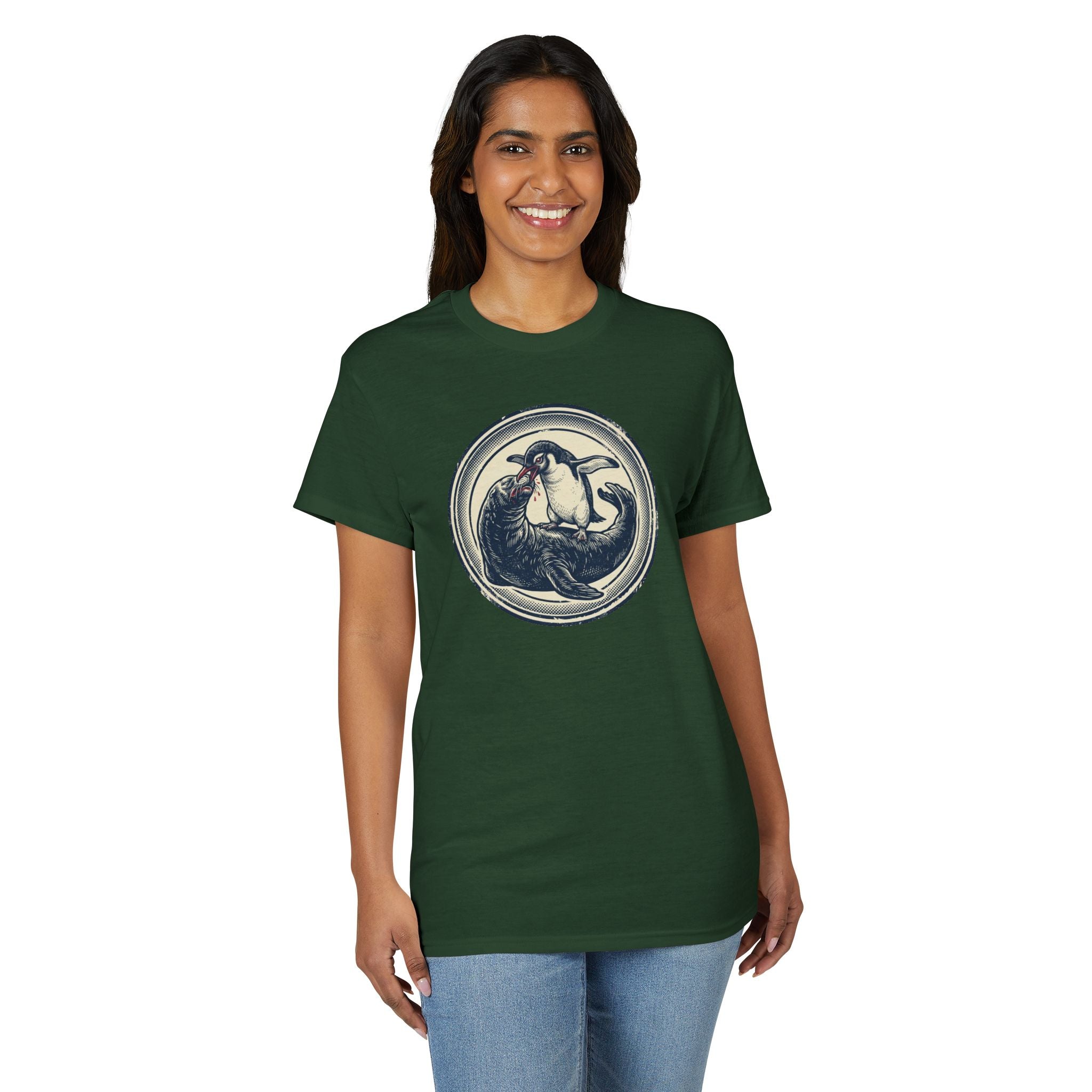 Penguin eating leopard seal - Vintage Illustration T-Shirt