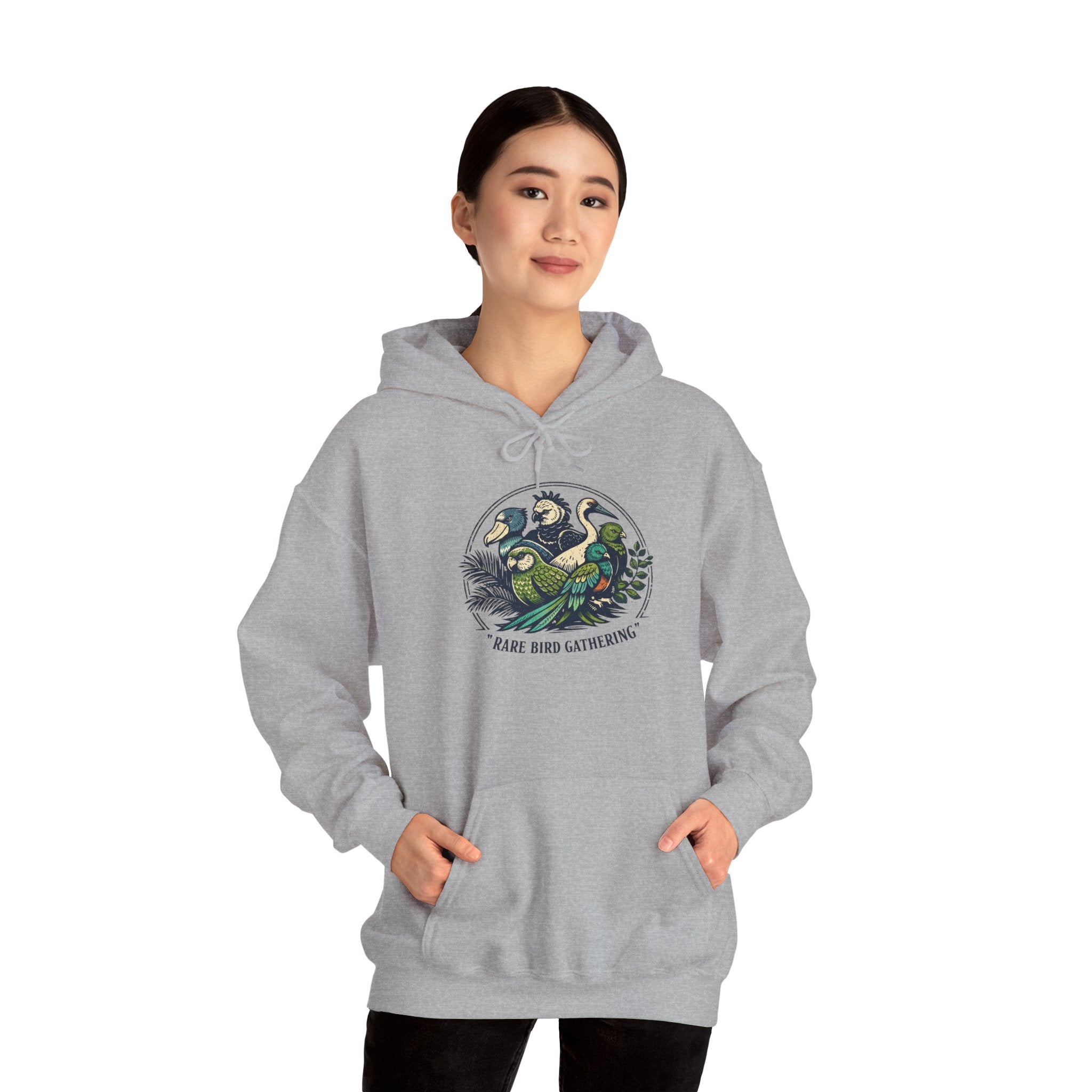 "Rare Bird Gathering" Graphic Hooded Sweatshirt